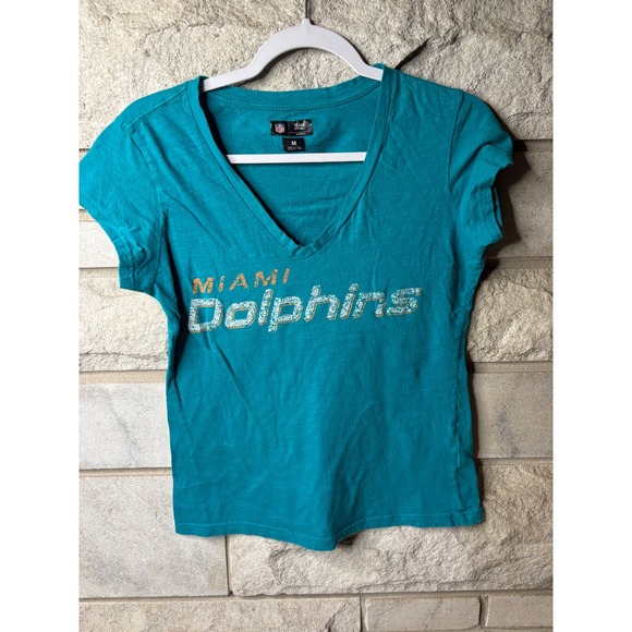 NFL Team Apparel Tops - NFL Team Apparel Miami Dolphins Womens Teal V-Neck Graphic T-Shirt Size M